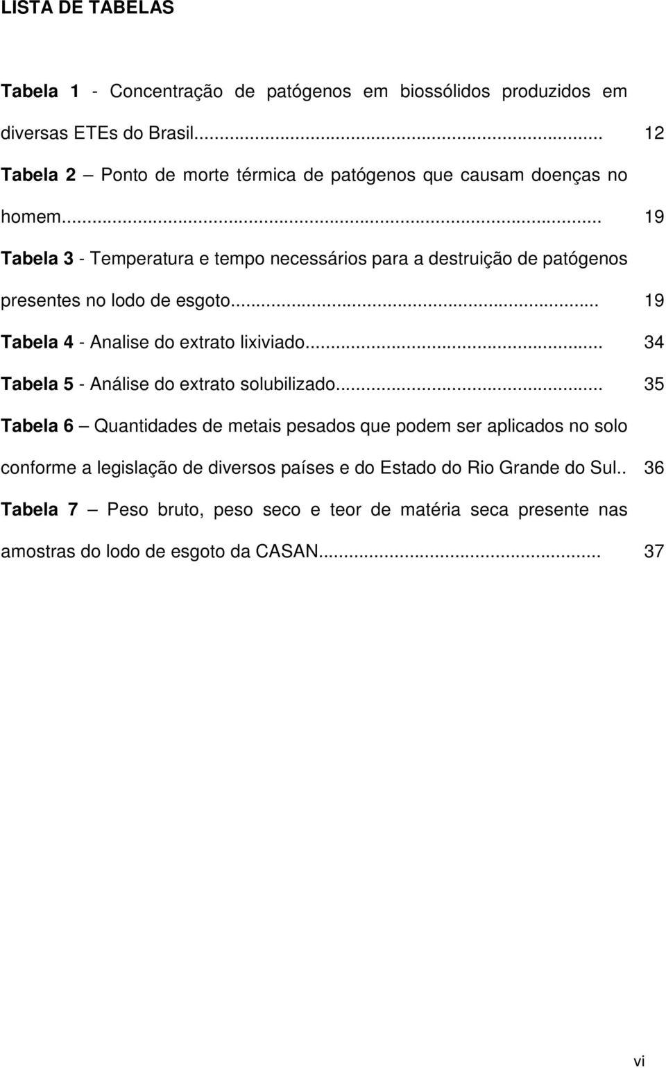 .. 19 Tabela 3 - Temperatura e tempo necessários para a destruição de patógenos presentes no lodo de esgoto... 19 Tabela 4 - Analise do extrato lixiviado.