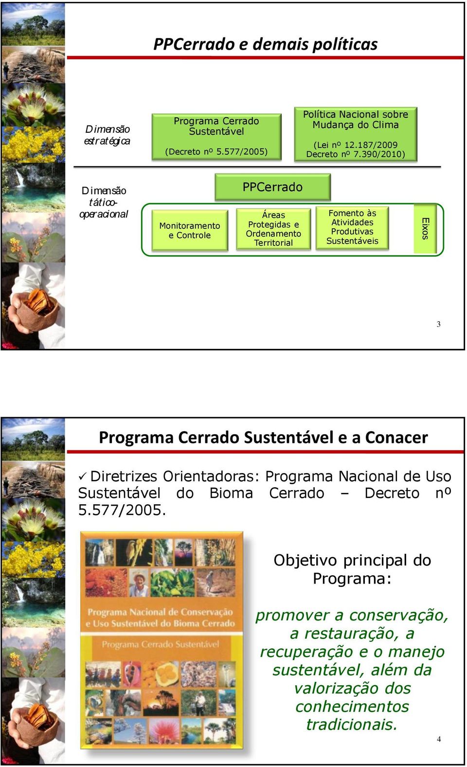 390/2010) Dimensão táticooperacional Monitoramento e Controle PPCerrado Áreas Protegidas e Ordenamento Territorial Fomento às Atividades Produtivas Sustentáveis