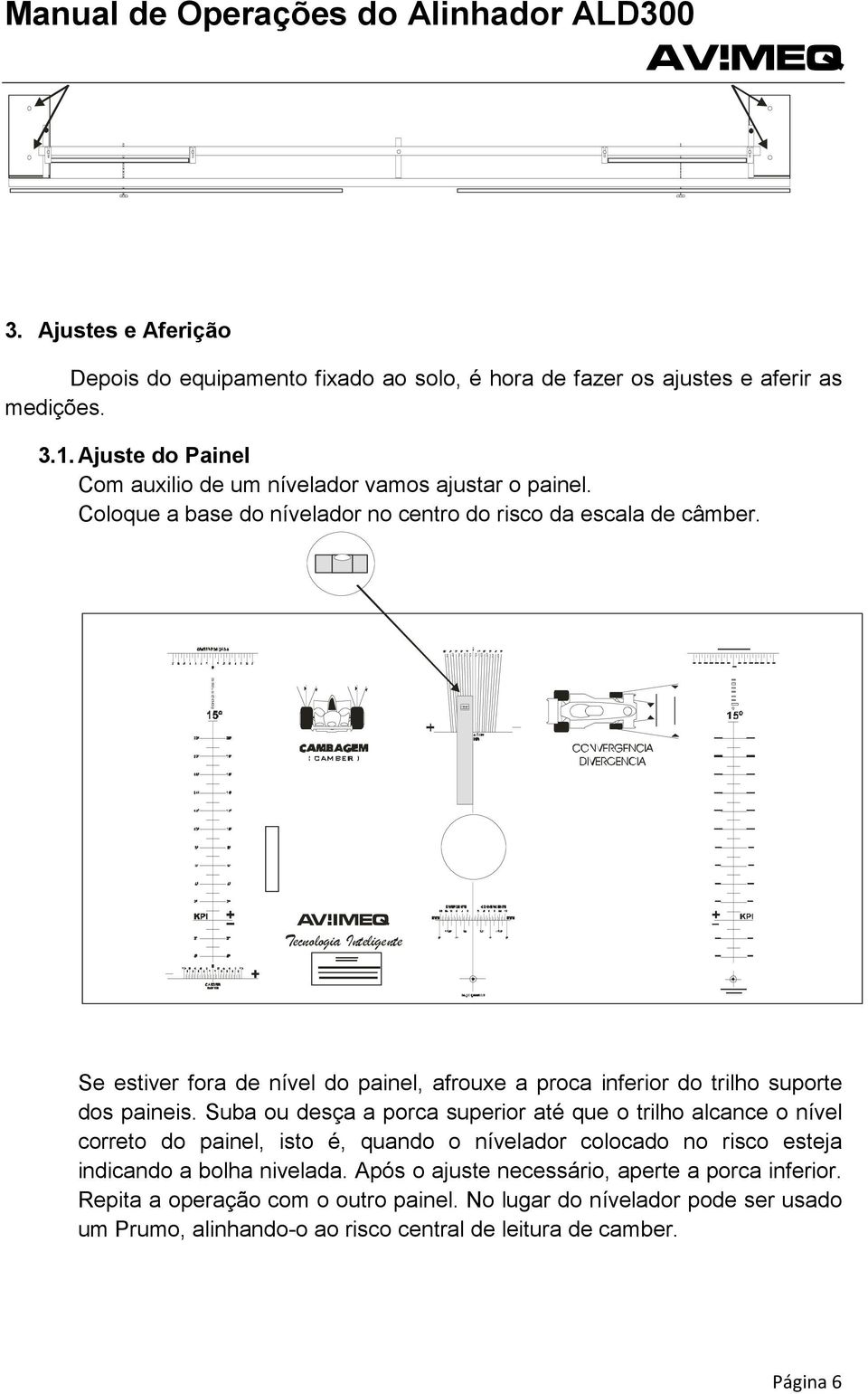 IMEQ Tecnologia Inteligente Se estiver fora de nível do painel, afrouxe a proca inferior do trilho suporte dos paineis.