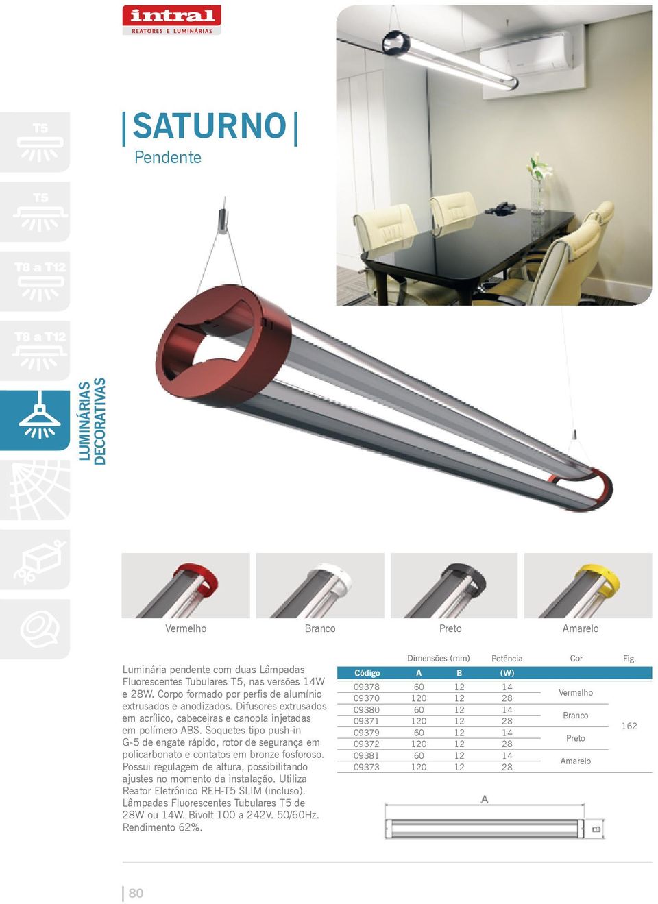 Possui regulagem de altura, possibilitando ajustes no momento da instalação. Utiliza Reator Eletrônico REH-T5 SLIM (incluso). s Fluorescentes Tubulares T5 de 28W ou 14W. Bivolt 100 a 242V.