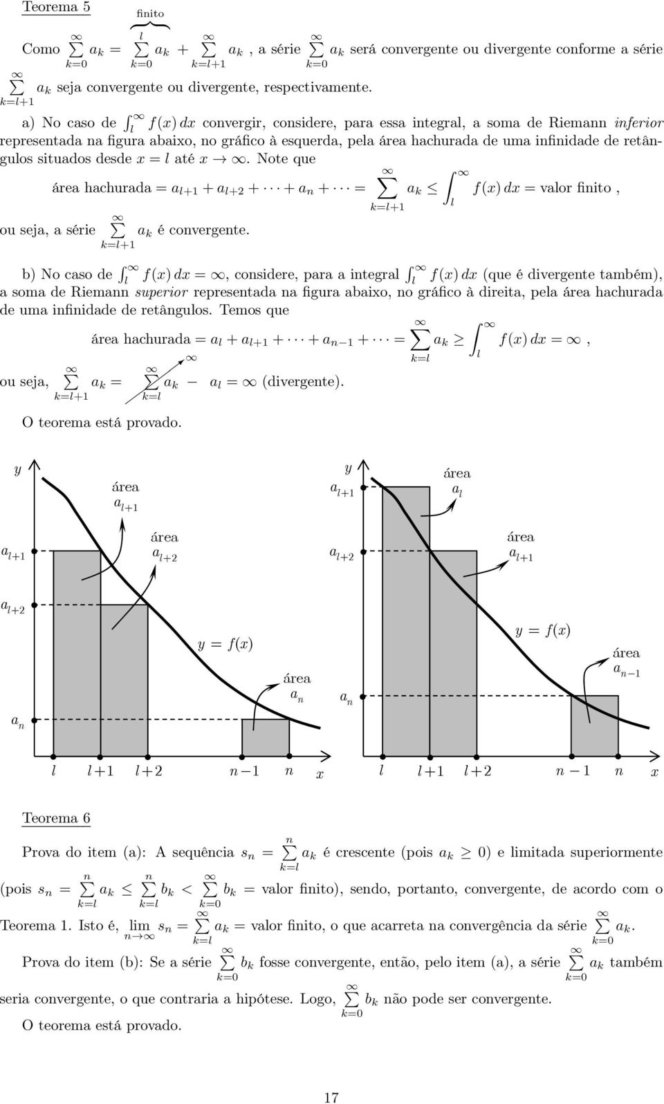 x l até x. Note que área hachurada a l+ + a l+ + + a n + a k fx dx valor finito, ou eja, a érie kl+ a k é convergente.