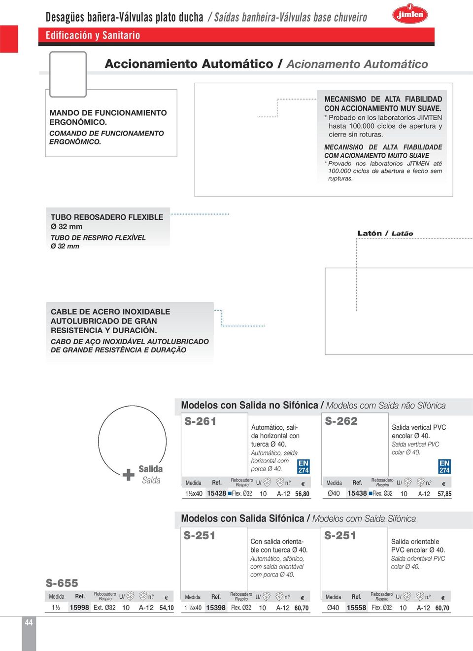 MECNISMO DE LT FIILIDDE COM CIONMTO MUITO SUVE * Provado nos laboratorios JITM até 00.000 ciclos de abertura e fecho sem rupturas.