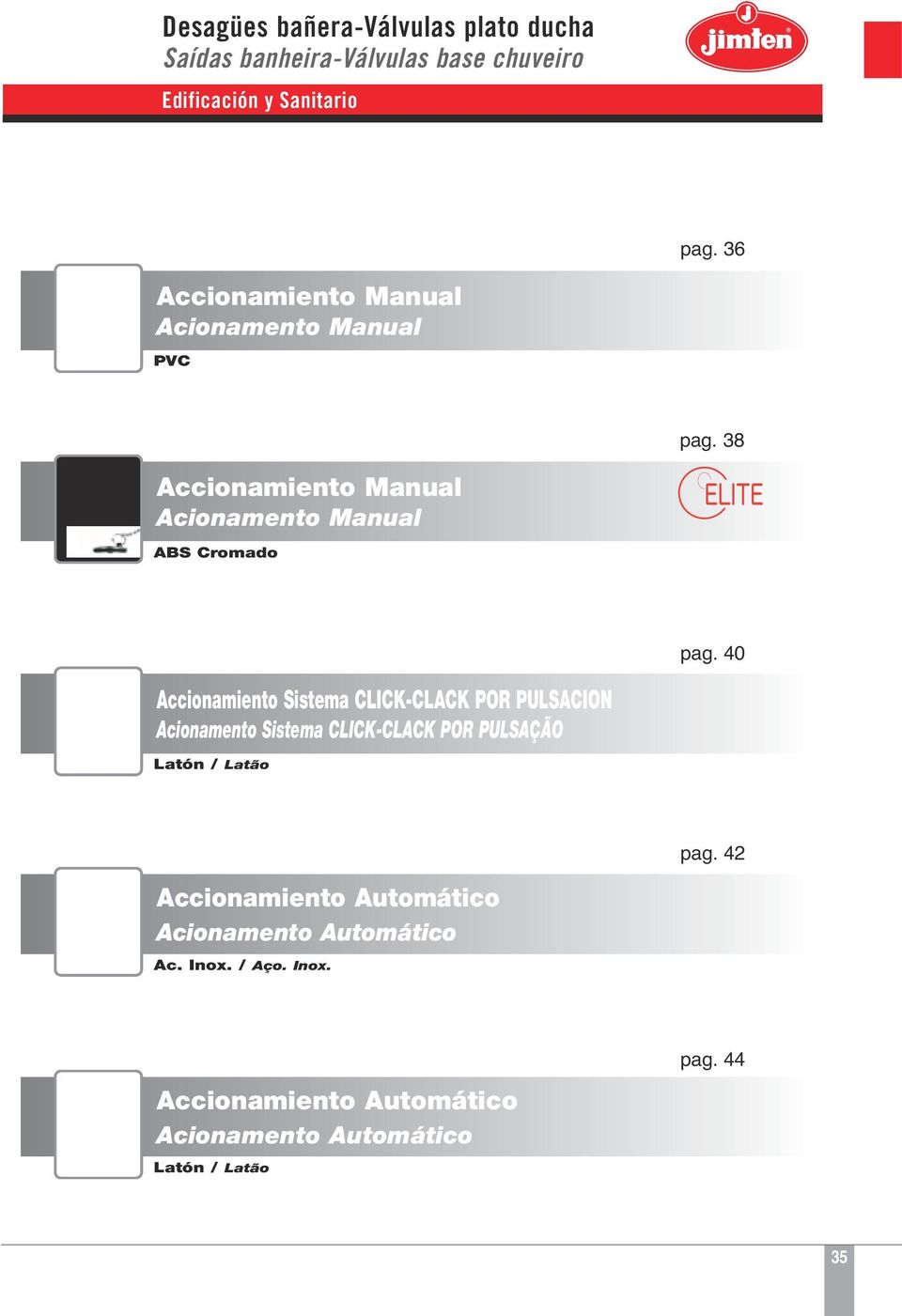 0 ccionamiento Sistema CLICKCLCK POR PULSCION cionamento Sistema CLICKCLCK POR PULSÇÃO Latón / Latão pag.