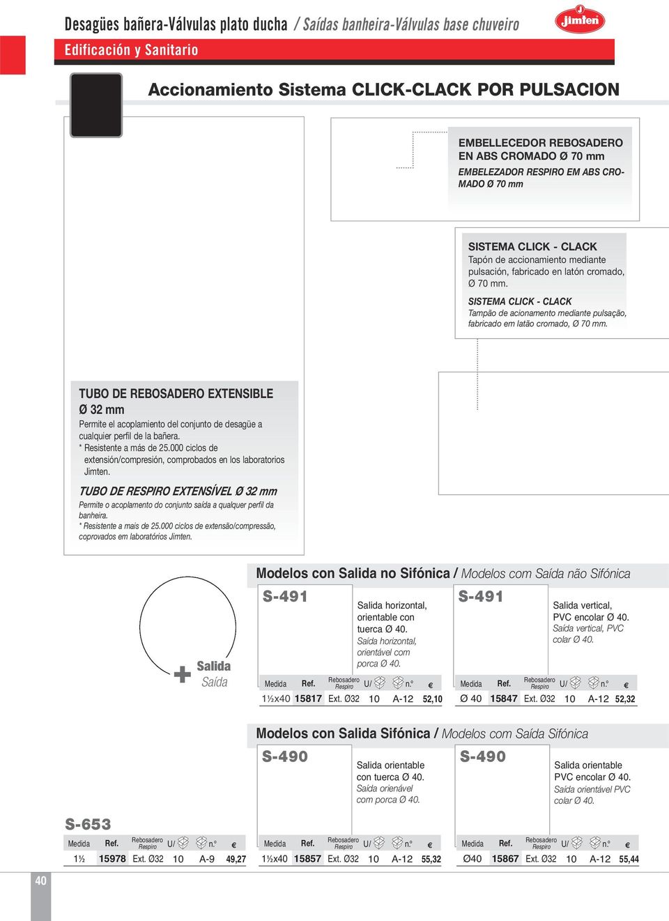 TUO DE REOSDERO EXTSILE Ø 3 mm Permite el acoplamiento del conjunto de desagüe a cualquier perfil de la bañera. * Resistente a más de.