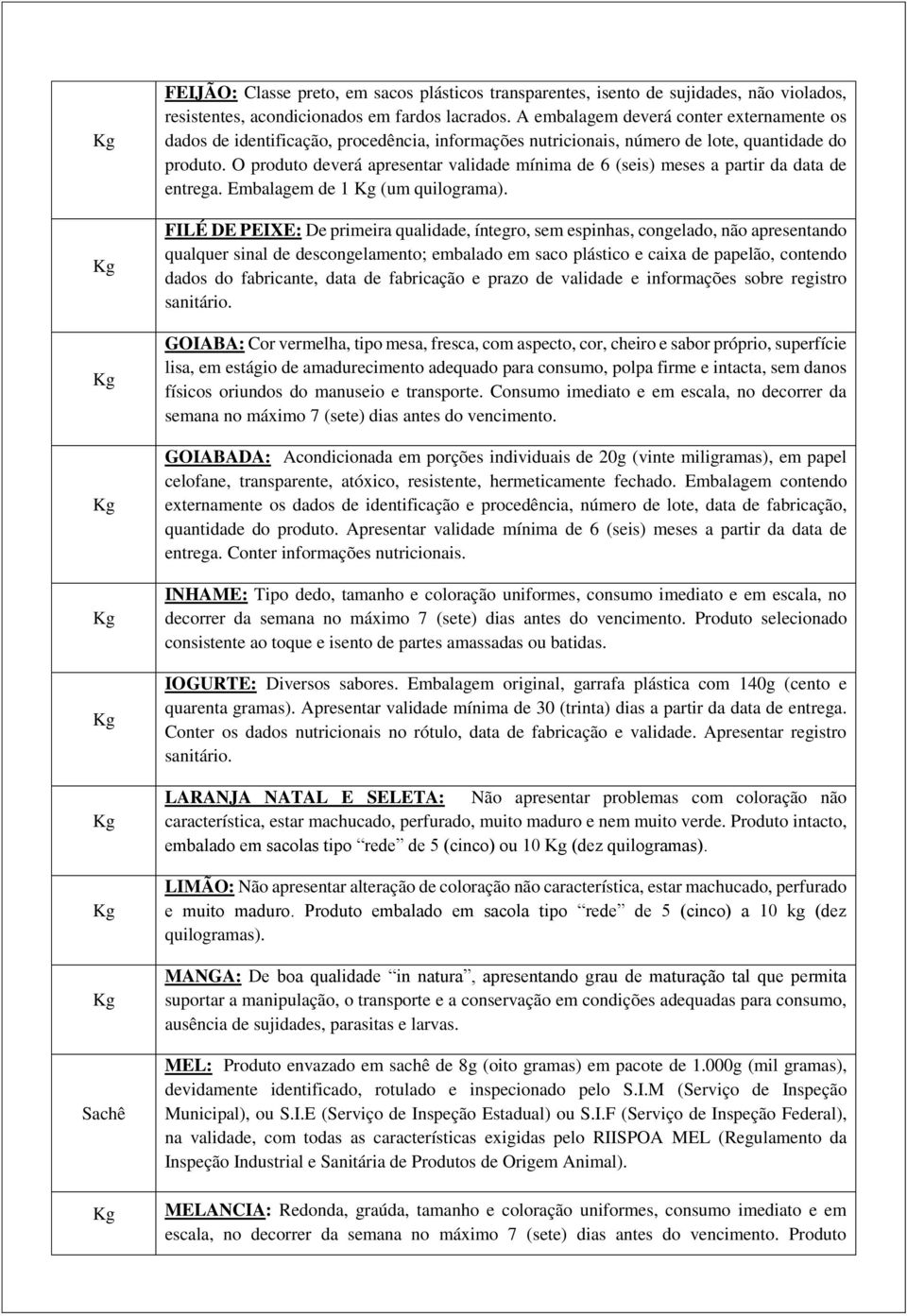 O produto deverá apresentar validade mínima de 6 (seis) meses a partir da data de entrega. Embalagem de 1 (um quilograma).