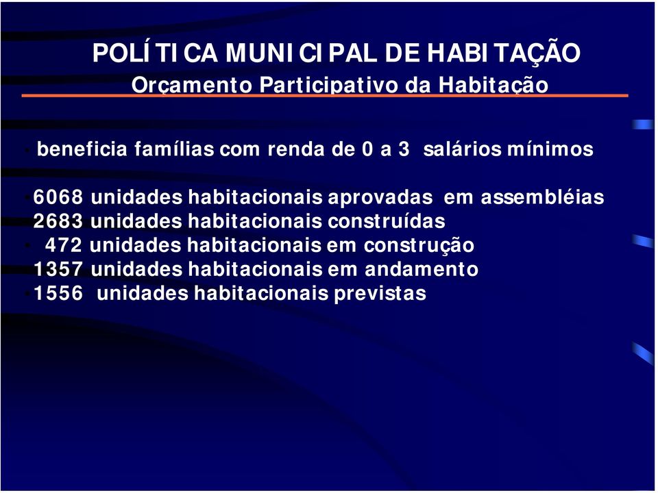 em assembléias 2683 unidades habitacionais construídas 472 unidades habitacionais