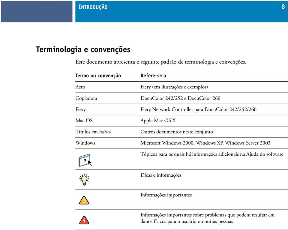 242/252/260 Mac OS Títulos em itálico Apple Mac OS X Outros documentos neste conjunto Windows Microsoft Windows 2000, Windows XP, Windows Server 2003 Tópicos