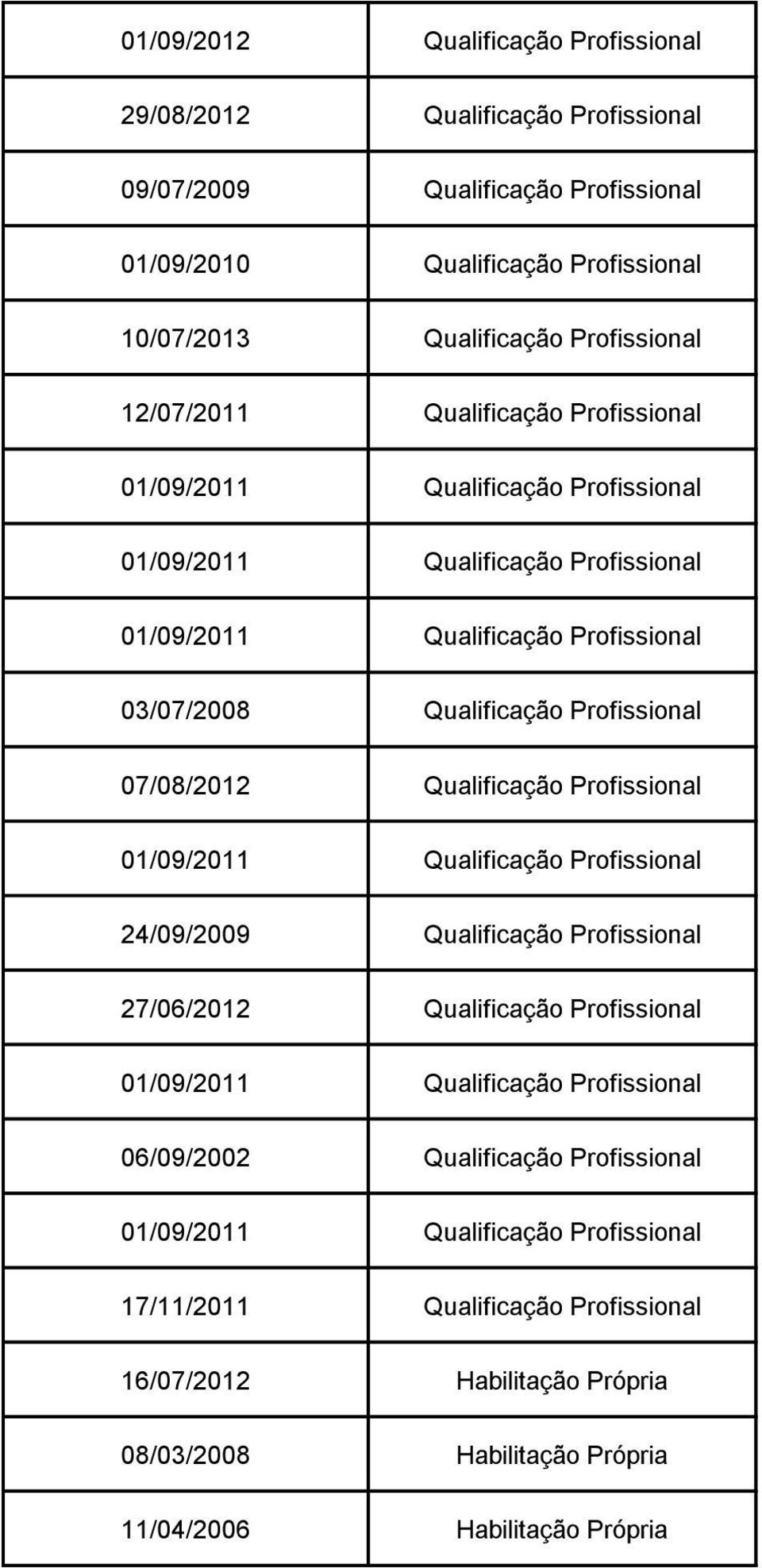Profissional 07/08/2012 Qualificação Profissional 24/09/2009 Qualificação Profissional 27/06/2012 Qualificação Profissional
