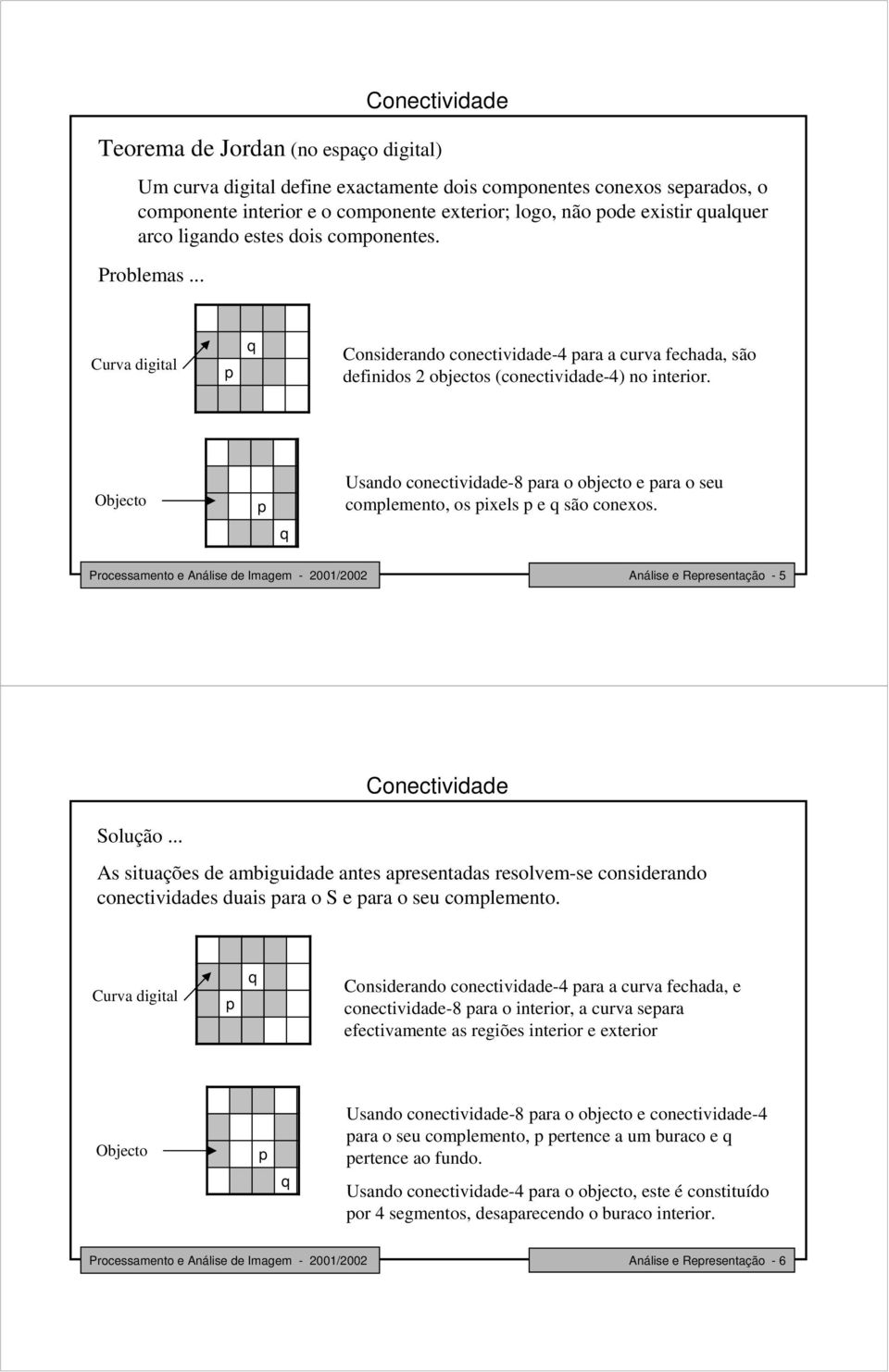 Objecto Usando conectividade-8 ara o objecto e ara o seu comlemento, os ixels e são conexos. Análise e Reresentação - 5 Solução.