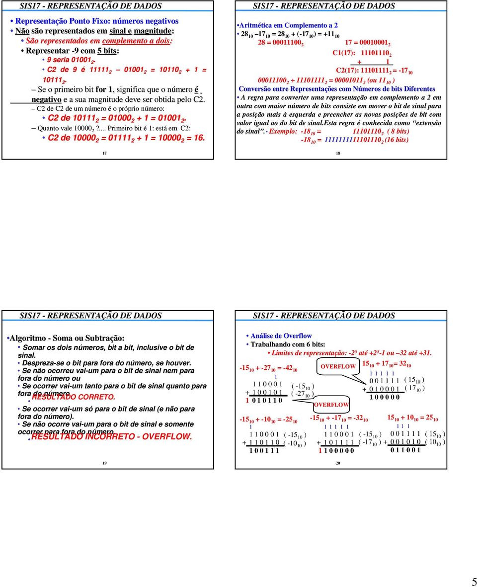 C2 de C2 de um número n é o próprio prio número: n C2 de 10111 2 = 01000 2 + 1 = 01001 2. Quanto vale 10000 2?... Primeiro bit é 1: está em C2: C2 de 10000 2 = 01111 2 + 1 = 10000 2 = 16.