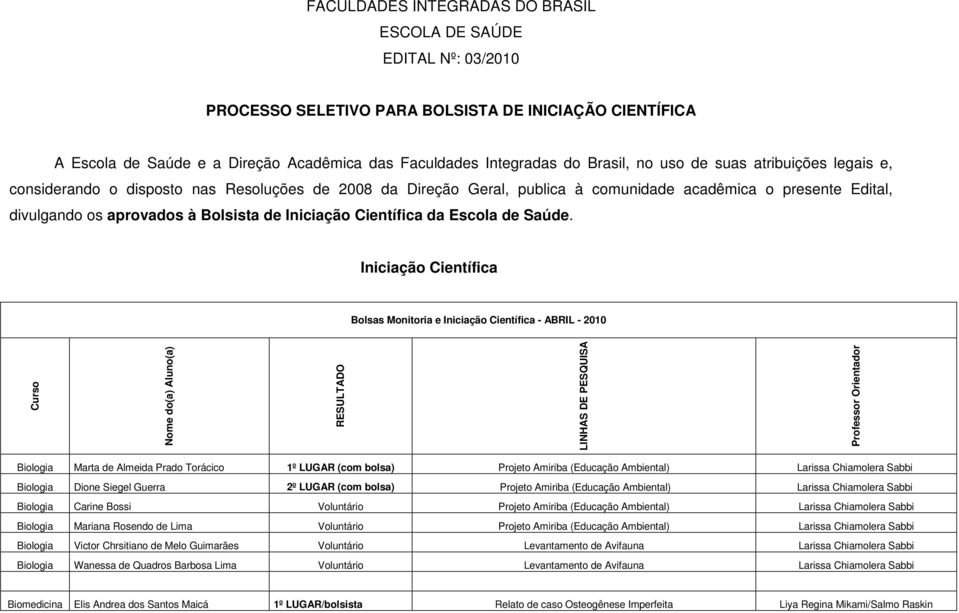 Científica da Escola de Saúde.