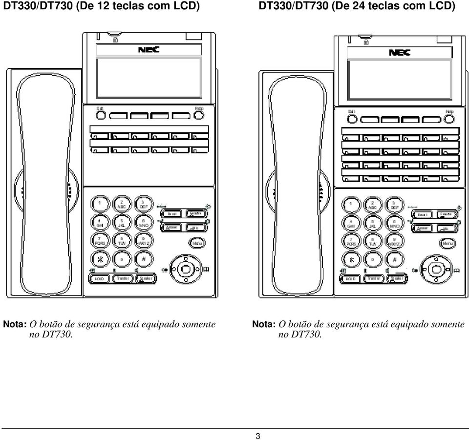 segurança está equipado somente no DT730.