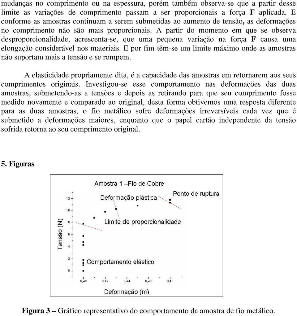 A partir do momento em que se observa desproporcionalidade, acrescenta-se, que uma pequena variação na força F causa uma elongação considerável nos materiais.