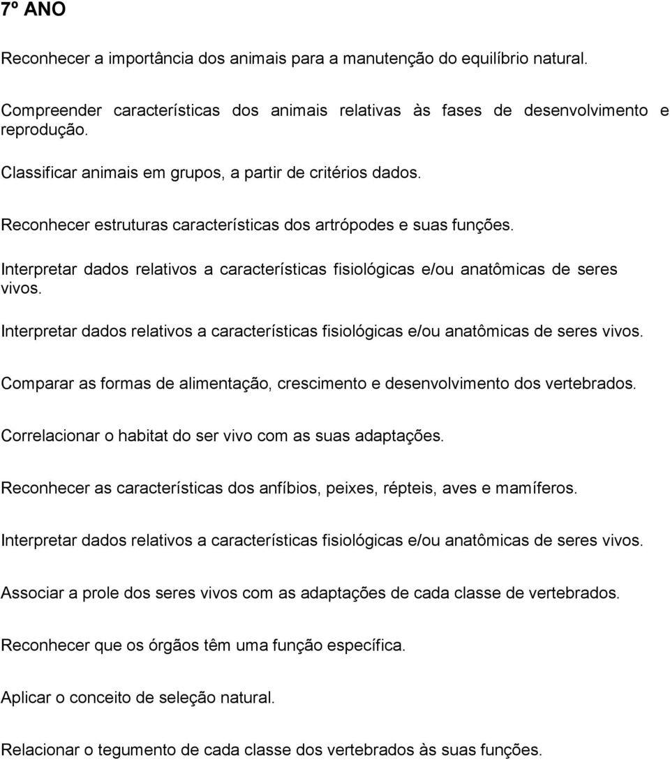 Interpretar dados relativos a características fisiológicas e/ou anatômicas de seres vivos. Interpretar dados relativos a características fisiológicas e/ou anatômicas de seres vivos.