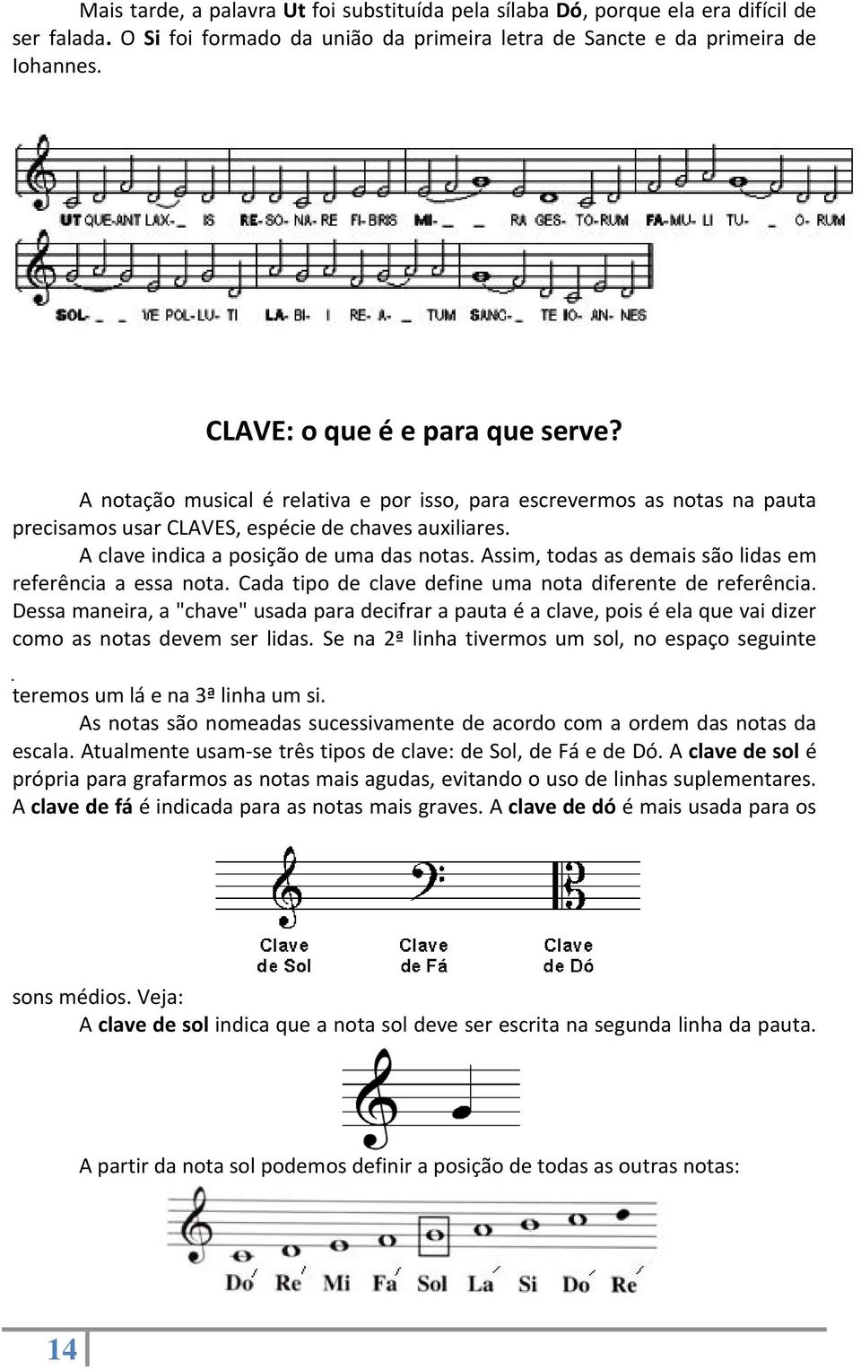 A clave indica a posição de uma das notas. Assim, todas as demais são lidas em referência a essa nota. Cada tipo de clave define uma nota diferente de referência.