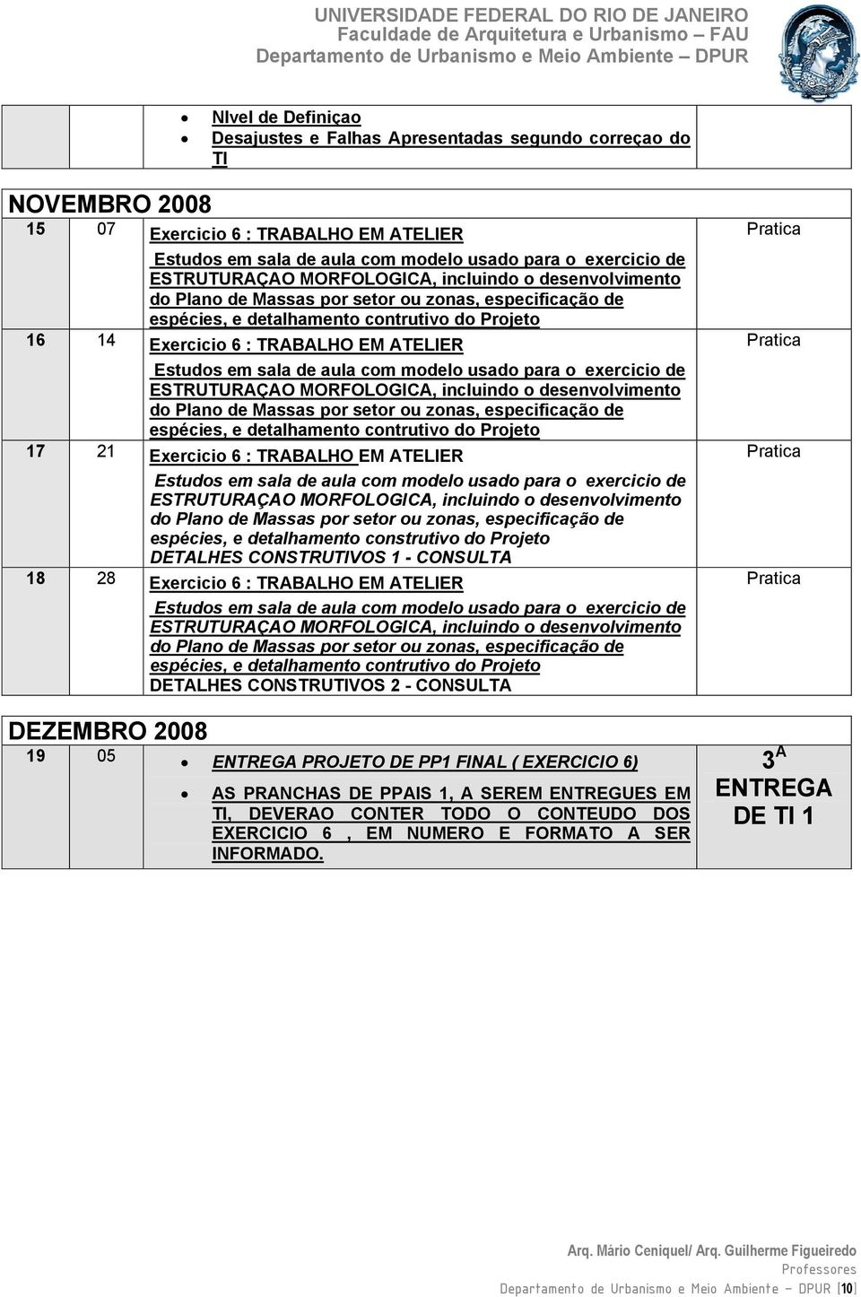 Estudos em sala de aula com modelo usado para o exercicio de ESTRUTURAÇAO MORFOLOGICA, incluindo o desenvolvimento do Plano de Massas por setor ou zonas, especificação de espécies, e detalhamento