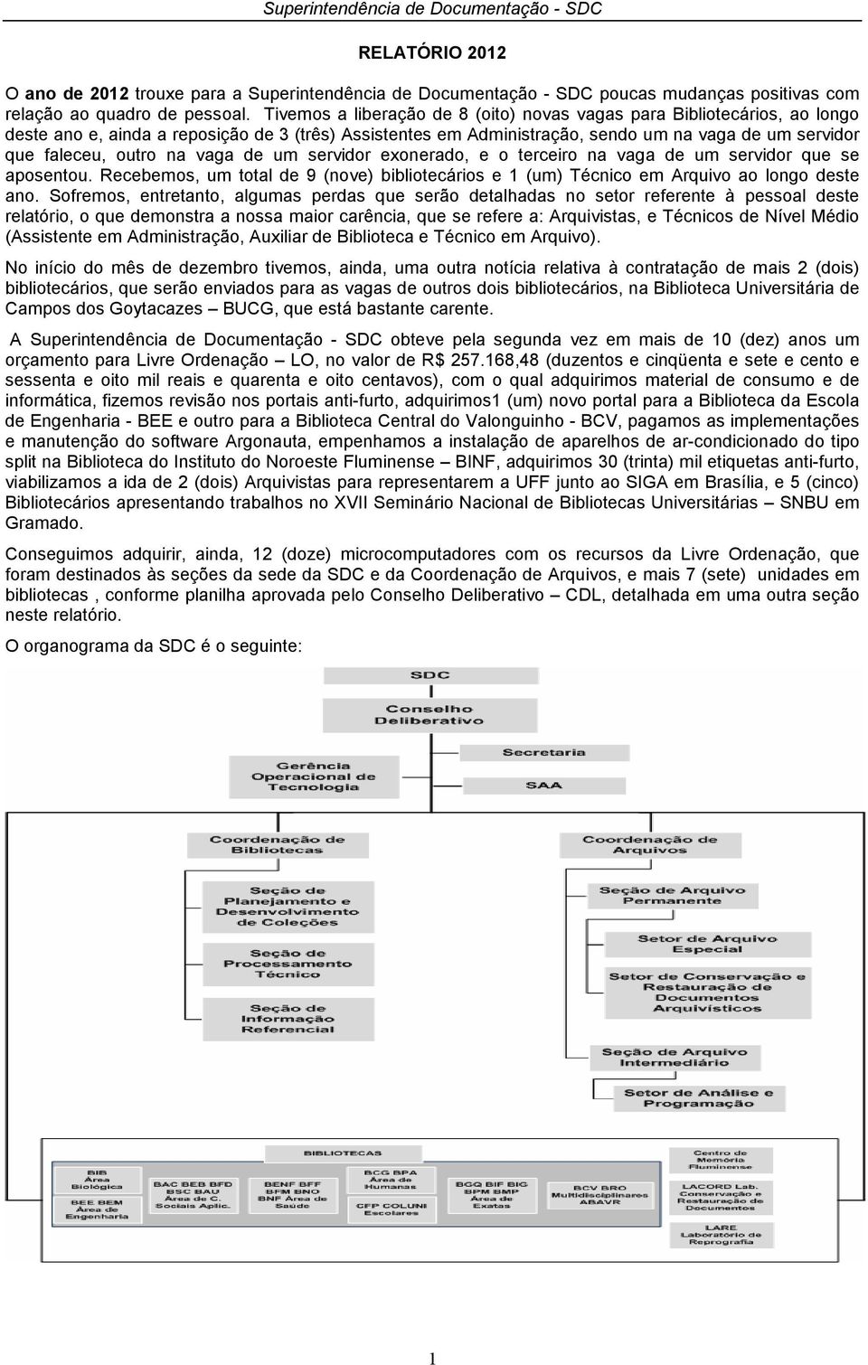 na vaga de um servidor exonerado, e o terceiro na vaga de um servidor que se aposentou. Recebemos, um total de 9 (nove) bibliotecários e 1 (um) Técnico em Arquivo ao longo deste ano.