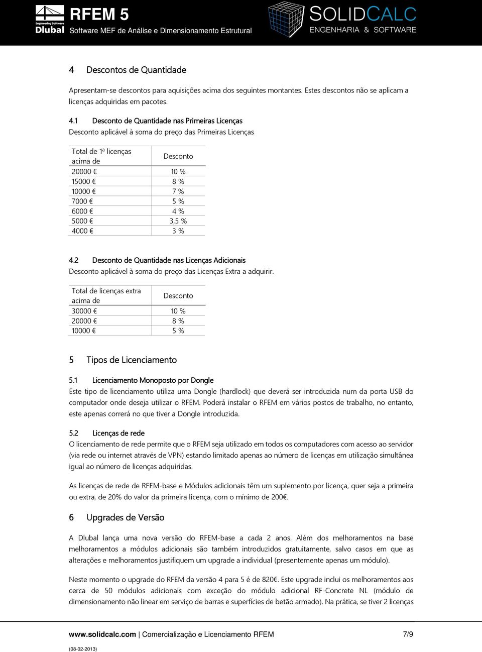 2 Desconto de Quantidade nas s Adicionais Desconto aplicável à soma do preço das s Extra a adquirir.