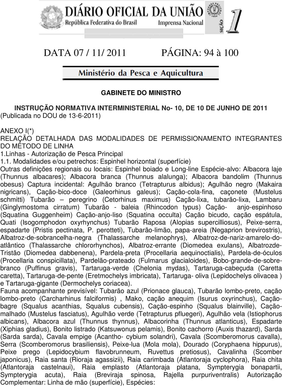 Linhas - Autorização de Pesca Principal 1.