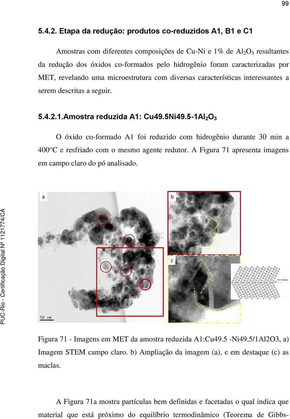 por MET, revelando uma microestrutura com diversas características interessantes a serem descritas a seguir. 5.4.2.1.Amostra reduzida A1: Cu49.5Ni49.