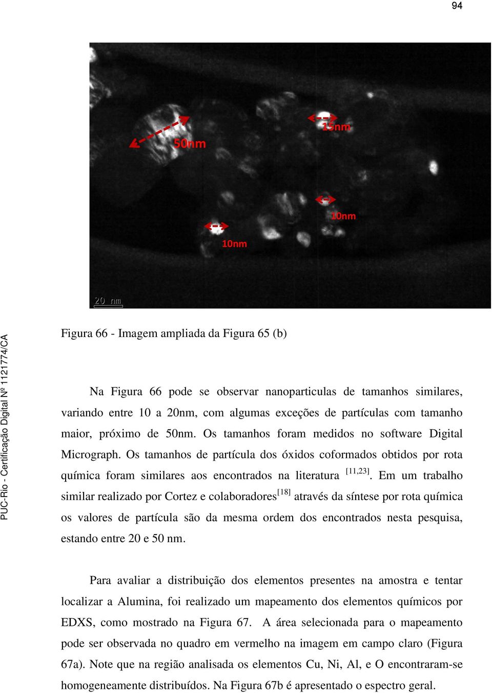 Os tamanhos de partícula dos óxidos coformados obtidos por rota química foram similares aos encontrados na literatura [11,23].