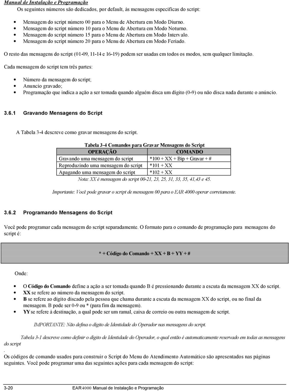 Mensagem do script número 20 para o Menu de Abertura em Modo Feriado. O resto das mensagens do script (01-09, 11-14 e 16-19) podem ser usadas em todos os modos, sem qualquer limitação.