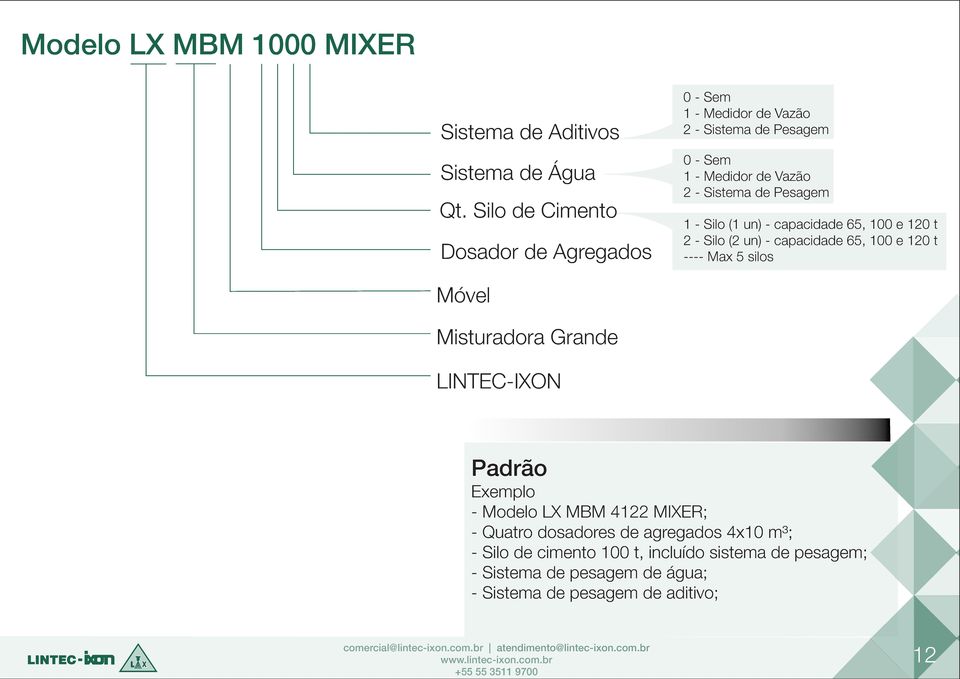 120 t 2 - Silo (2 un) - capacidade 65, 100 e 120 t ---- Max 5 silos Móvel Misturadora Grande LINTEC-IXON Padrão Exemplo -