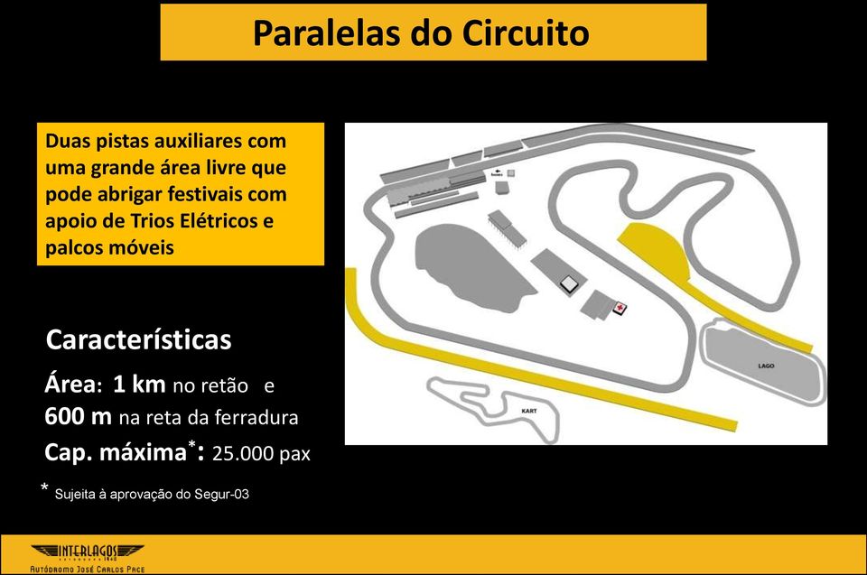 palcos móveis Características Área: 1 km no retão e 600 m na reta