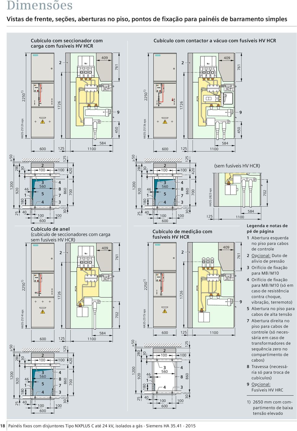 de pé de página 1 Abertura esquerda no piso para cabos de controle 2 Opcional: Duto de alívio de pressão 3 Orifício de fixação para M8 / M10 4 Orifício de fixação para M8 / M10 (só em caso de