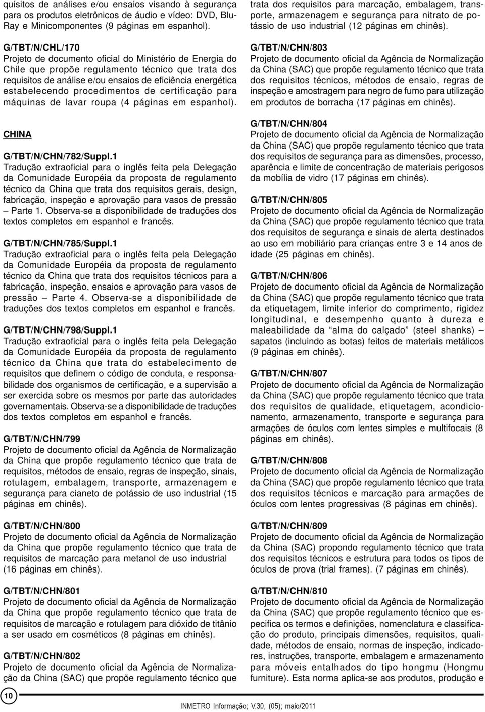procedimentos de certificação para máquinas de lavar roupa (4 páginas em espanhol). CHINA G/TBT/N/CHN/782/Suppl.