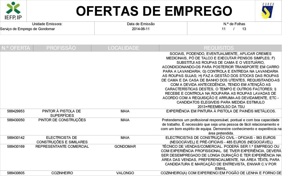 LAVANDARIA; G) CONTROLA E ENTREGA NA LAVANDARIA AS ROUPAS SUJAS; H) FAZ A GESTÃO DOS STOCKS DAS ROUPAS DE CAMA E DA CASA DE BANHO DOS UTENTES, REQUISITANDO-AS COM A DEVIDA ANTECEDÊNCIA, TENDO EM