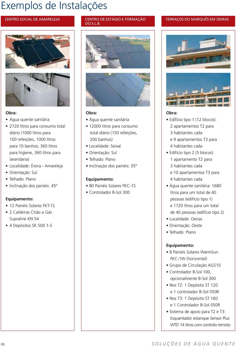 lavandaria) Localidade: Évora - Amareleja Orientação: Sul Telhado: Plano Inclinação dos painéis: 45º Equipamento: 12 Painéis Solares FKT-1S 2 Caldeiras Chão a Gás Supraline KN 54 4 Depósitos SK 500