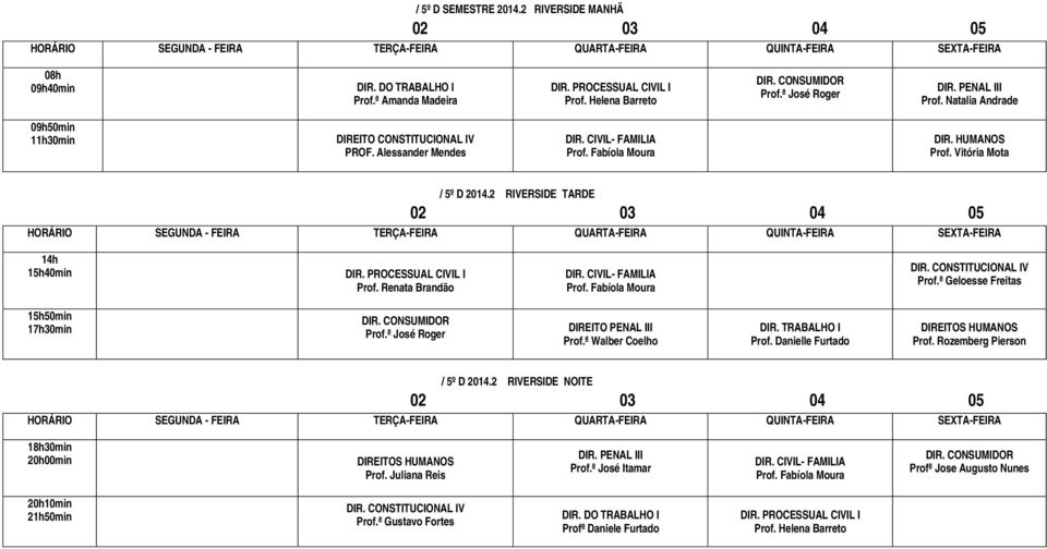 CIVIL- FAMILIA DIR. CONSTITUCIONAL IV Prof.ª Geloesse Freitas DIR. CONSUMIDOR Prof.ª José Roger DIREITO PENAL III Prof.ª Walber Coelho DIR. TRABALHO I Prof. Danielle Furtado DIREITOS HUMANOS Prof.