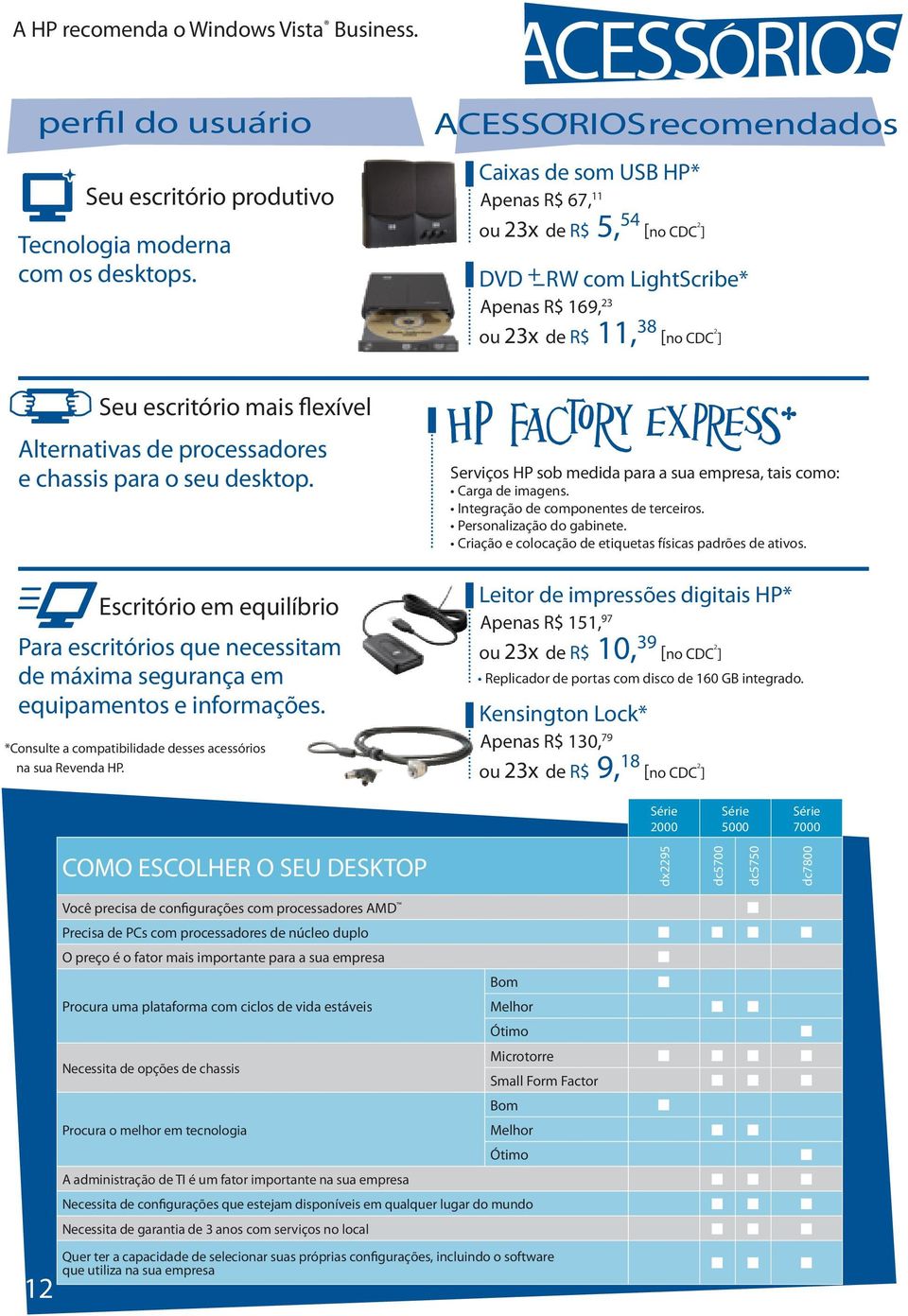 mais flexível Alternativas de processadores e chassis para o seu desktop. Escritório em equilíbrio Para escritórios que necessitam de máxima segurança em equipamentos e informações.