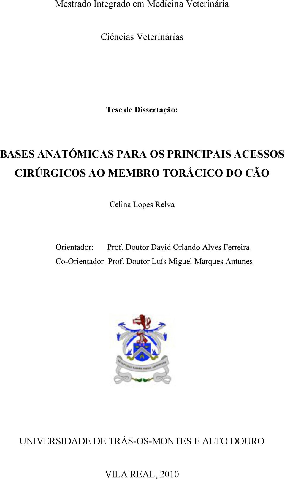 Lopes Relva Orientador: Prof. Doutor David Orlando Alves Ferreira Co-Orientador: Prof.