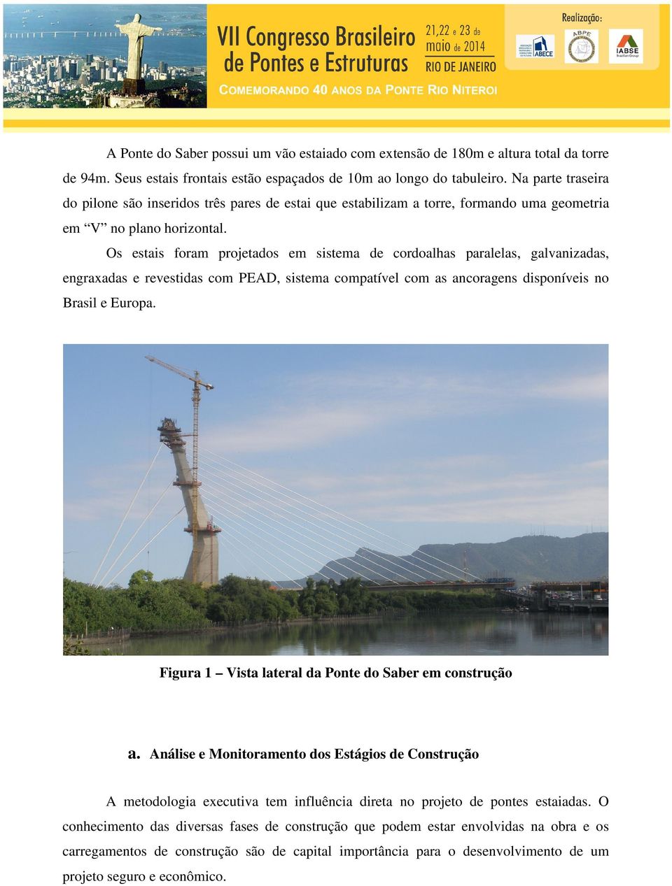 Os estais foram projetados em sistema de cordoalhas paralelas, galvanizadas, engraxadas e revestidas com PEAD, sistema compatível com as ancoragens disponíveis no Brasil e Europa.