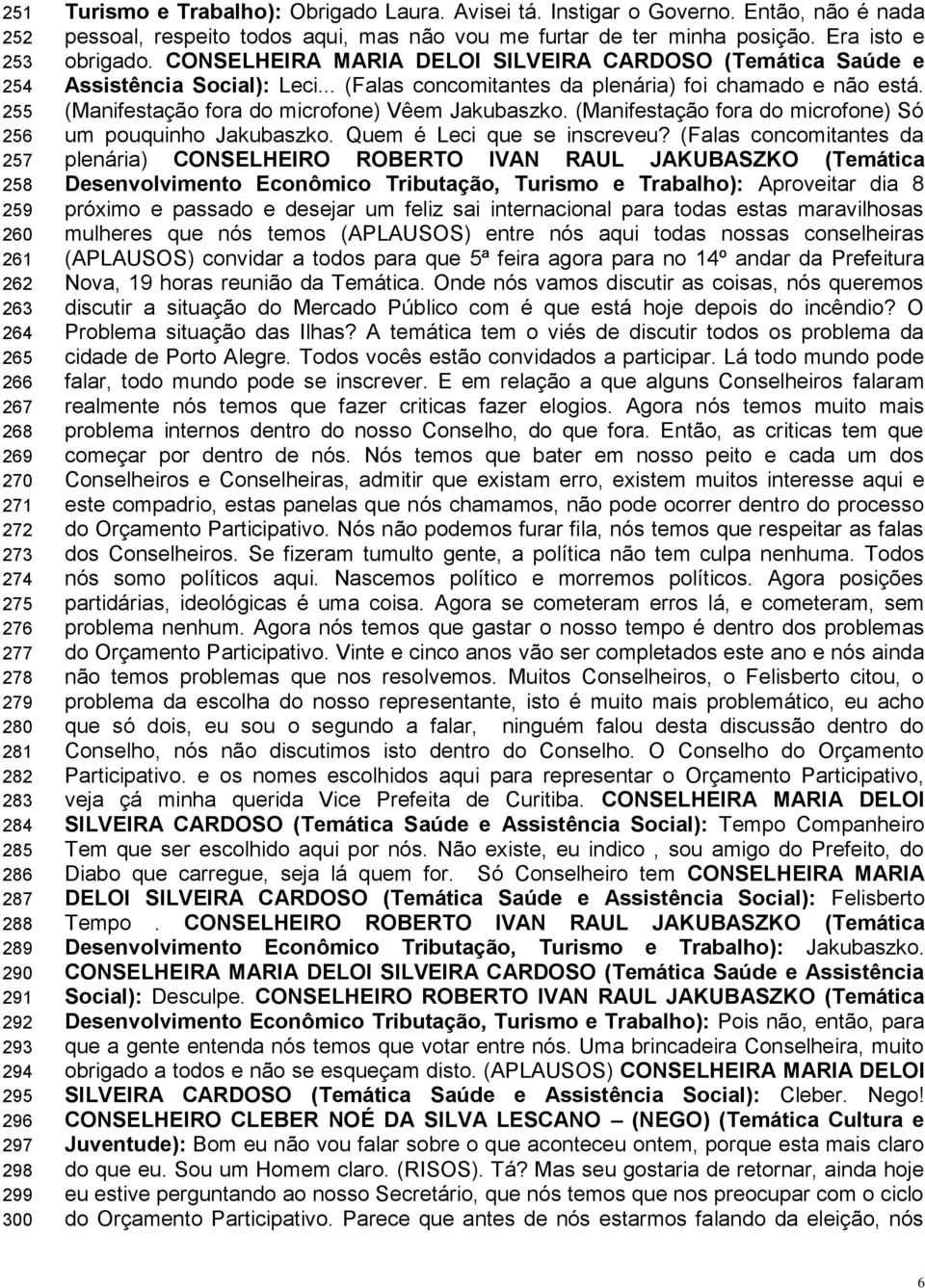 CONSELHEIRA MARIA DELOI SILVEIRA CARDOSO (Temática Saúde e Assistência Social): Leci... (Falas concomitantes da plenária) foi chamado e não está. (Manifestação fora do microfone) Vêem Jakubaszko.