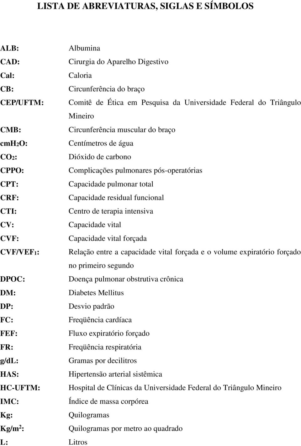 Dióxido de carbono Complicações pulmonares pós-operatórias Capacidade pulmonar total Capacidade residual funcional Centro de terapia intensiva Capacidade vital Capacidade vital forçada Relação entre