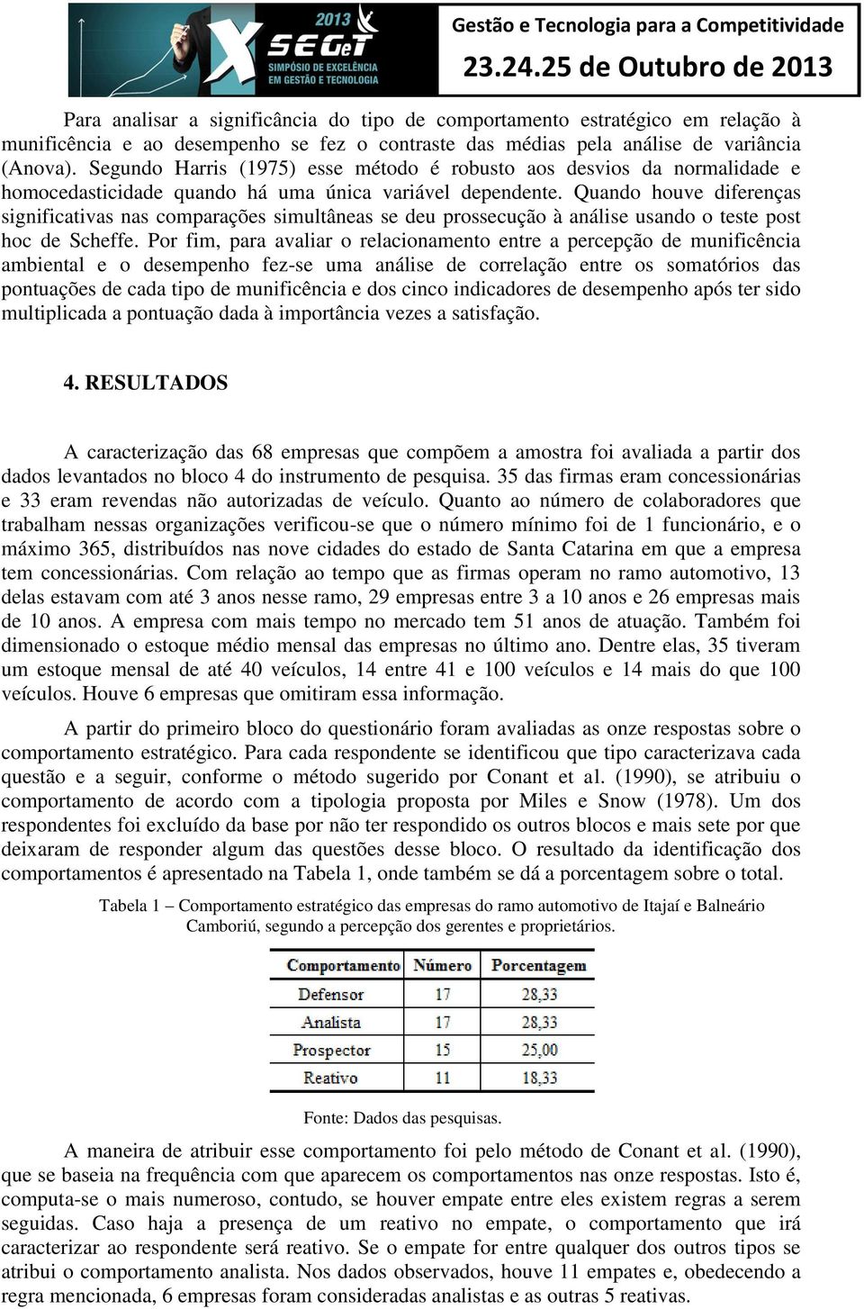 Quando houve diferenças significativas nas comparações simultâneas se deu prossecução à análise usando o teste post hoc de Scheffe.