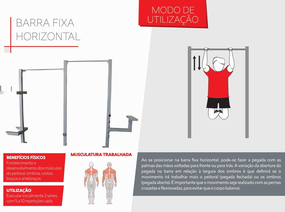 A variação da abertura da pegada na barra em relação à largura dos ombros é que definirá se o movimento irá trabalhar mais o peitoral