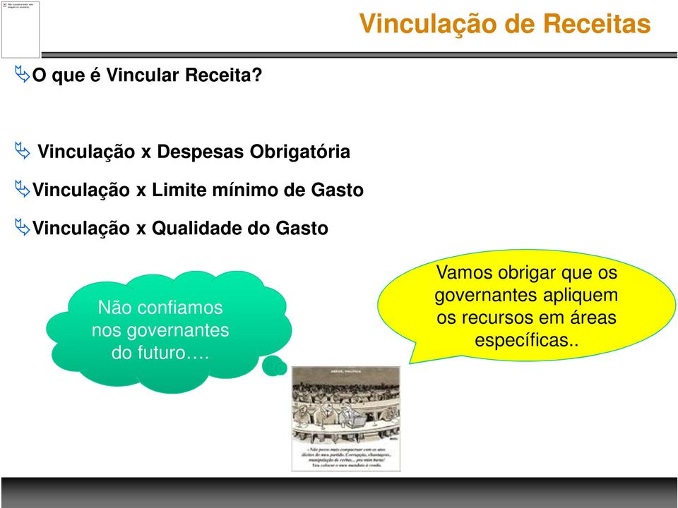 Gasto Vinculação x Qualidade do Gasto Não confiamos nos