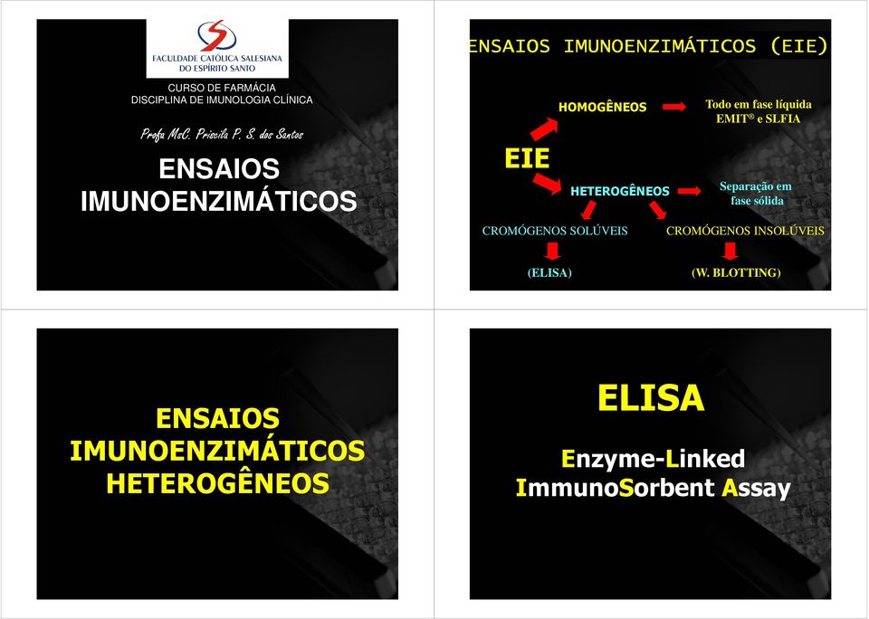 dos Santos ENSAIOS IMUNOENZIMÁTICOS EIE HOMOGÊNEOS HETEROGÊNEOS CROMÓGENOS SOLÚVEIS Todo em