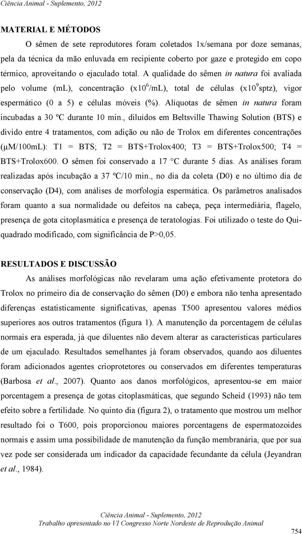 Alíquotas de sêmen in natura foram incubadas a 30 ºC durante 10 min.