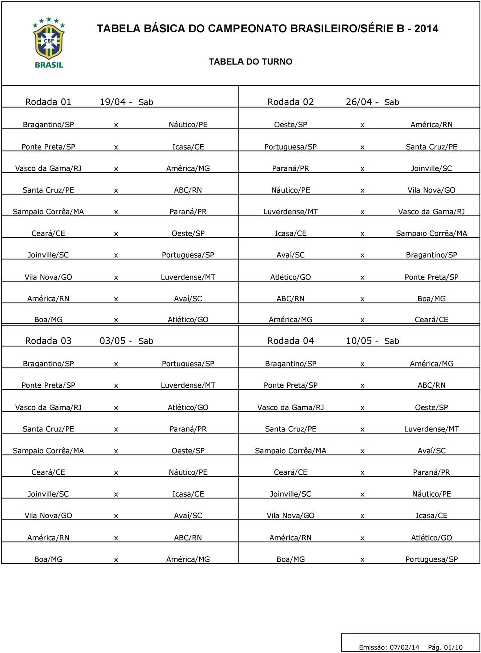 Ceará/CE x Oeste/SP Icasa/CE x Sampaio Corrêa/MA Joinville/SC x Portuguesa/SP Avaí/SC x Bragantino/SP Vila Nova/GO x Luverdense/MT Atlético/GO x Ponte Preta/SP América/RN x Avaí/SC ABC/RN x Boa/MG