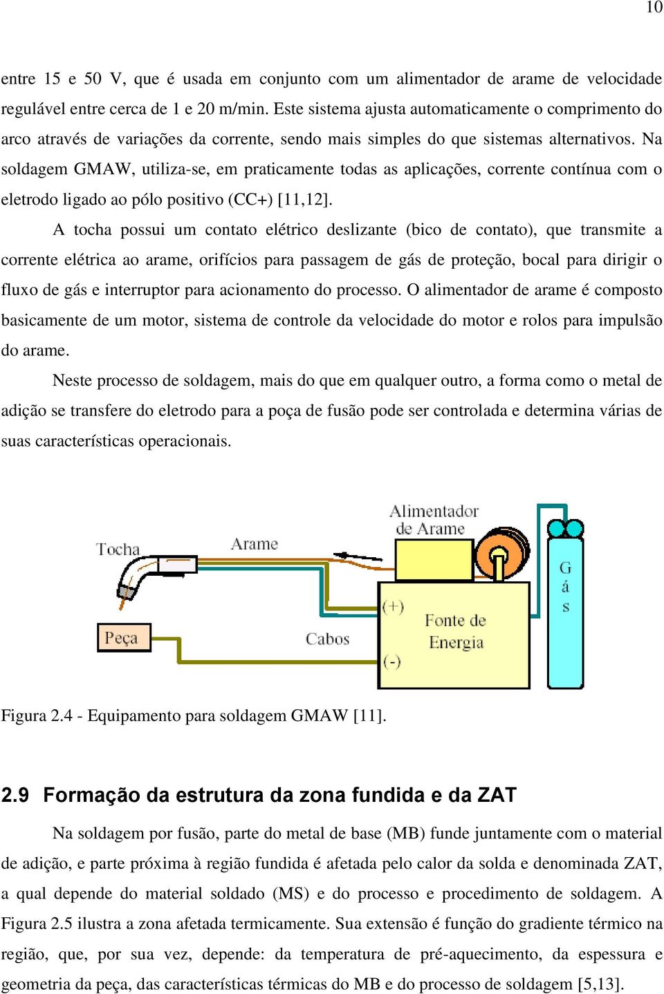 Na soldagem GMAW, utiliza-se, em praticamente todas as aplicações, corrente contínua com o eletrodo ligado ao pólo positivo (CC+) [11,12].