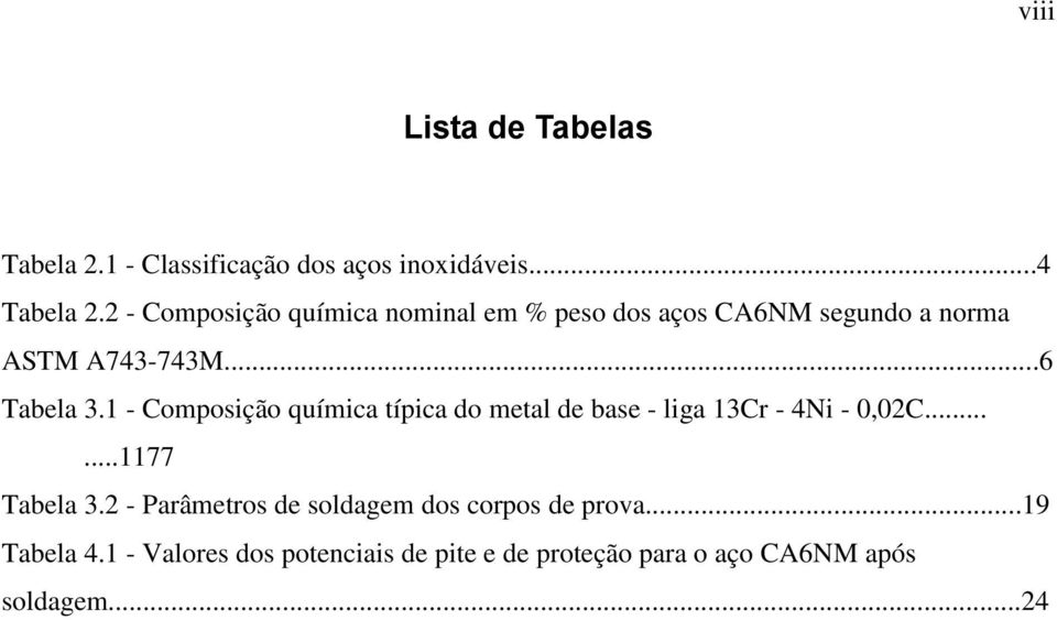 1 - Composição química típica do metal de base - liga 13Cr - 4Ni - 0,02C......1177 Tabela 3.