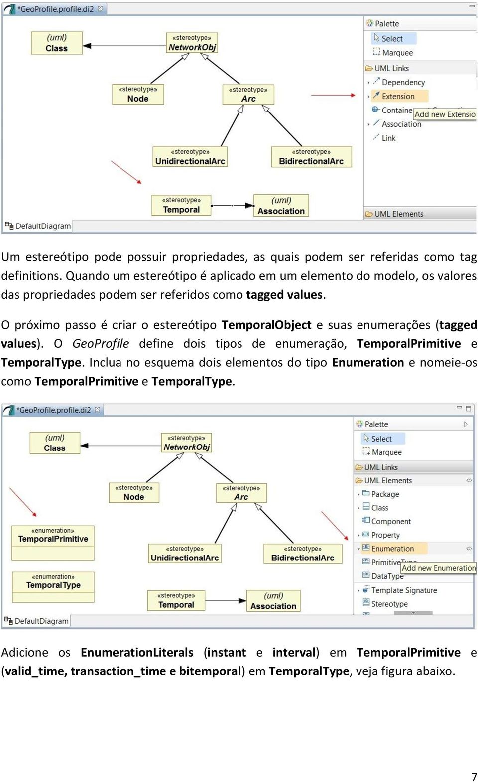 O próximo passo é criar o estereótipo TemporalObject e suas enumerações (tagged values).