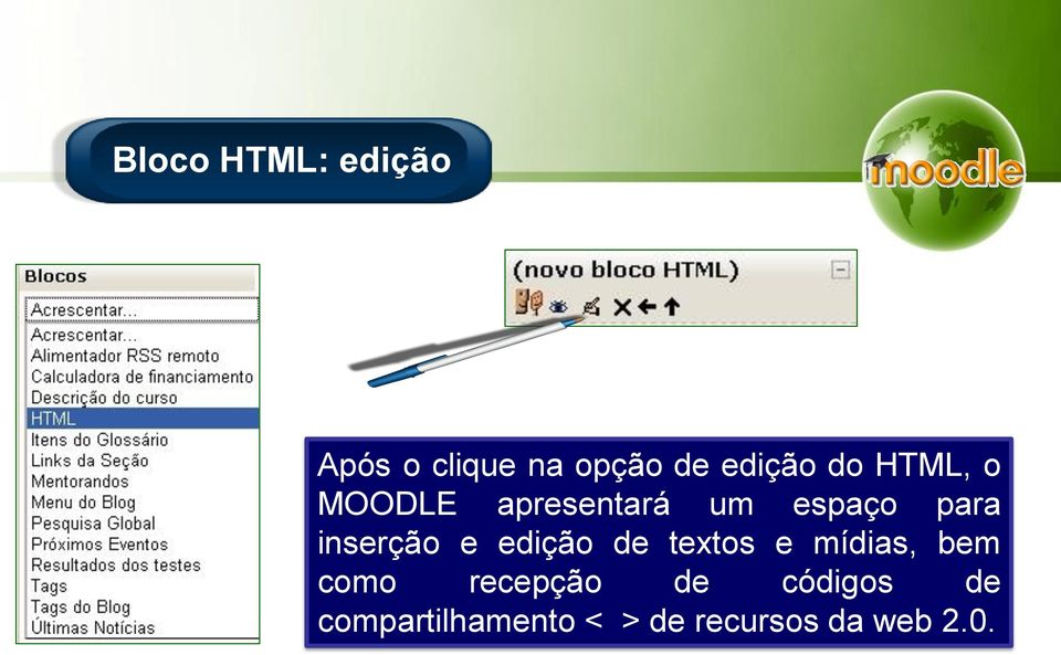 inserção e edição de textos e mídias, bem como