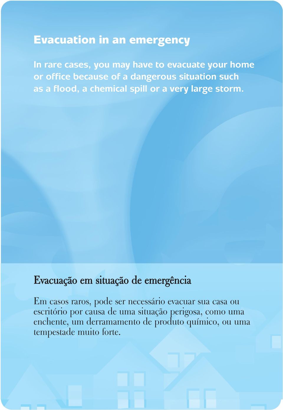 Evacuação em situação de emergência Em casos raros, pode ser necessário evacuar sua casa ou