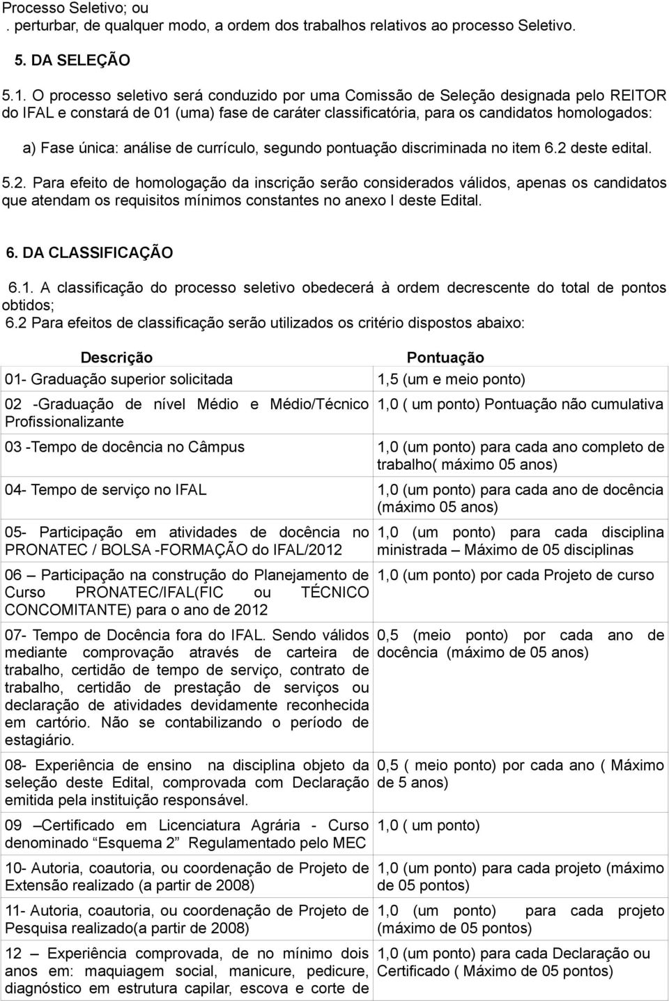 análise de currículo, segundo pontuação discriminada no item 6.2 